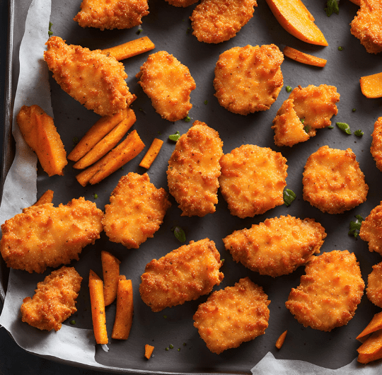 Baked Chicken Nuggets with Sweet Potato Fries