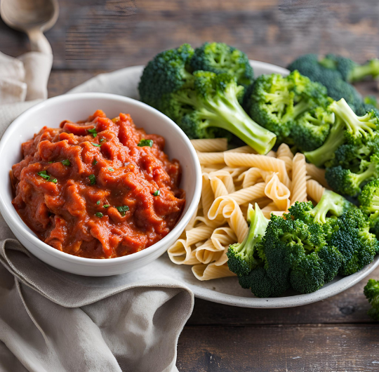 Whole Wheat Pasta with Marinara Sauce and Steamed Broccoli